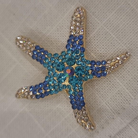 Starfish Brooch Blue/Silver Rhinestones NEW - Picture 2 of 3